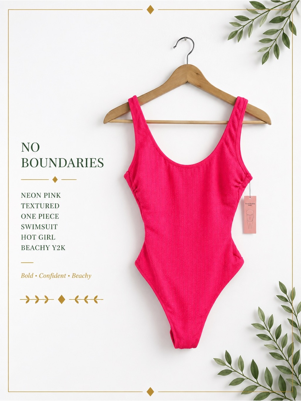 No Boundaries Neon Pink Textured One Piece Swimsuit Hot Girl Beachy Y2K M